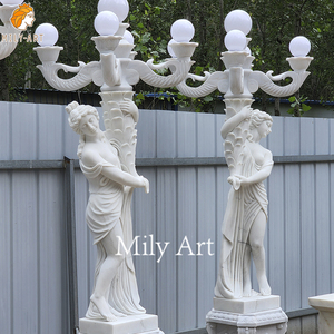Sculpté à la main grandeur nature paire <span class=keywords><strong>marbre</strong></span> naturel pierre <span class=keywords><strong>colonne</strong></span> femme statue <span class=keywords><strong>lampe</strong></span> - Product Image 2
