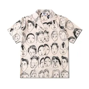 Chinese Fashion Men's Casual Cuban Collar Shirts Big Size Cashew Loose Popular Flower Digital Print Shirt For Men
