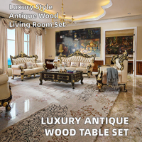 Ensemble table basse et meuble TV réglables en bois massif de style traditionnel antique pour salon