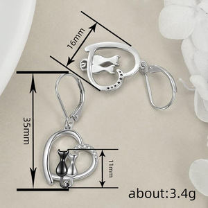 Orecchini pendenti a forma di cuore con silhouette di gatto per donna, gioielli alla moda scintillanti, idea regalo - Product Image 4