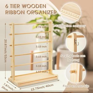 Organizador de Cintas de Madera de 6 Niveles para Manualidades, Almacenamiento de Floristería, Soporte para Bobinas, Suministros para Hacer Coronas, Regalo - Product Image 6