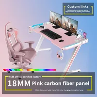 Mesa y Silla Ergonómicas para Juegos de PC, Escritorio Extensible en Forma de Z con Superficie de Fibra de Carbono, Color Rosa