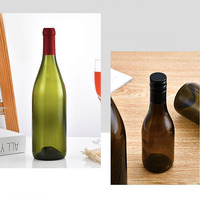 Oshow Promotion Bouteille de vin en verre écologique, 375ml, 500ml, 750ml, vert mat, ambré, transparent, à col long, forme Bourgogne, avec bouchon en liège et capsule ROPP