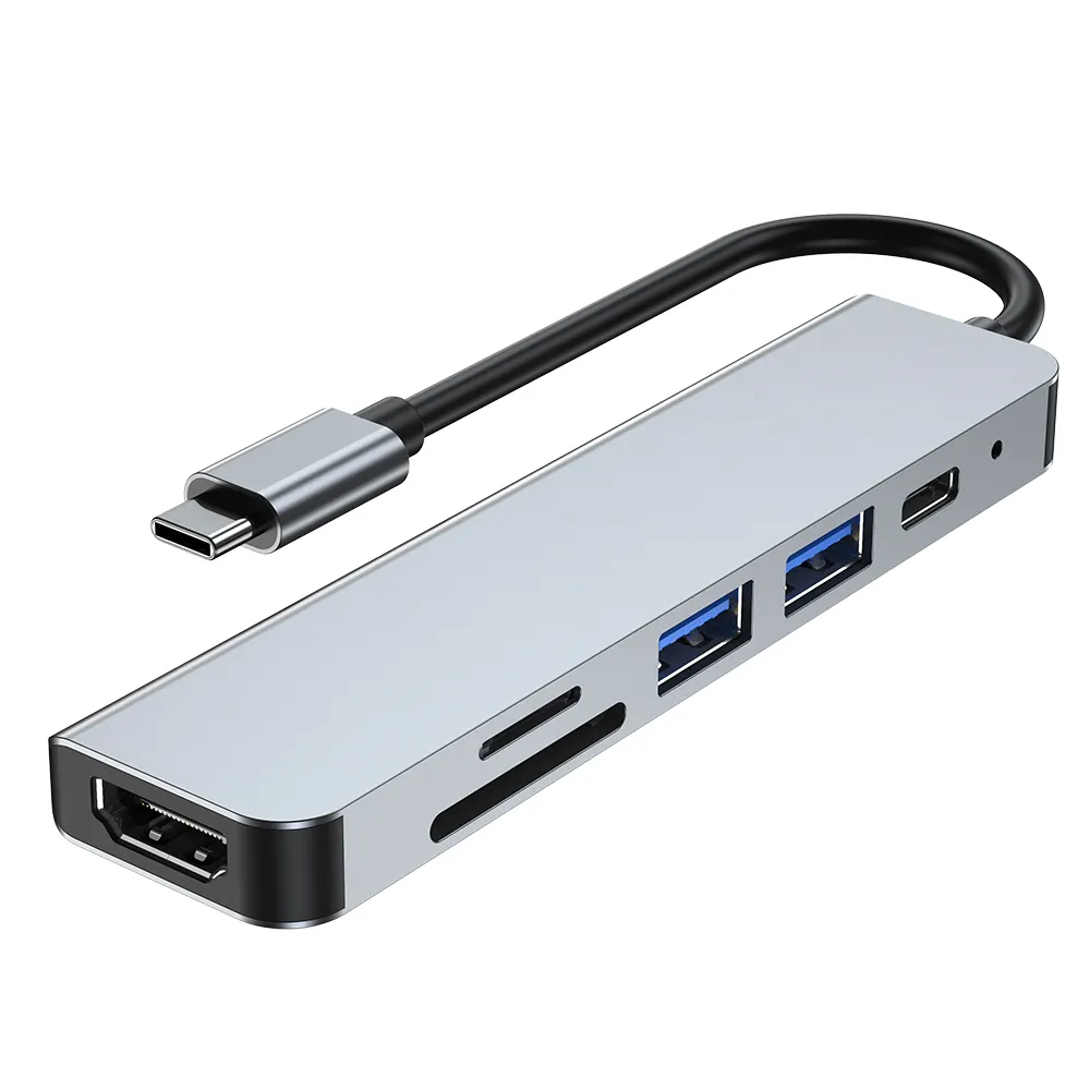 Stasiun Dok USB C 6 In 1 Terlaris dengan HUB Adaptor USB Pembaca Kartu Ethernet 4K HD Gigabit