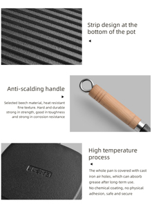 Wajan Panggang Mini Persegi Ramah Lingkungan Mudah Dibersihkan, Besi Cor Anti Lengket dengan Gagang Kayu - Product Image 5