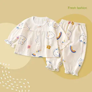 Jersey matériel mignon bébé fille été décontracté confort maison vêtements à manches longues climatisé pyjamas pull Section mince - Product Image 1