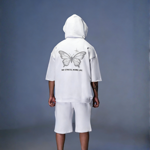 Completo Estivo da <span class=keywords><strong>Uomo</strong></span> 2 Pezzi: Felpa con Cappuccio a Maniche <span class=keywords><strong>Corte</strong></span> e Pantaloncini, Tuta Sportiva Casual per <span class=keywords><strong>Uomo</strong></span> - Product Image 2