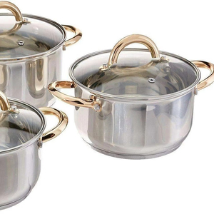 Juego de Ollas de Acero Inoxidable Triple 304 de 6 Piezas, Estilo Clásico Moderno, Cacerola Saludable, Olla con Tapa de Vidrio, Apto para <span class=keywords><strong>Inducción</strong></span>, para Cocina - Product Image 1