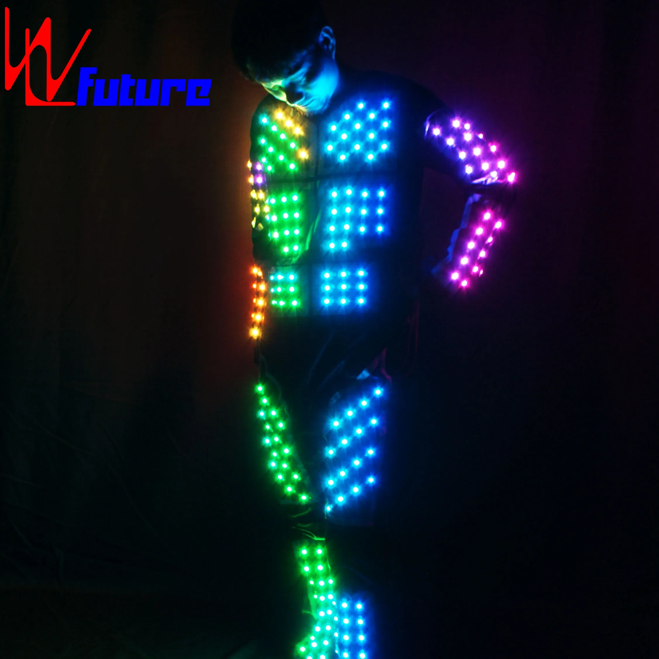 ชุดหุ่นยนต์ LED ควบคุมไร้สาย,ชุดเต้นรำสำหรับผู้ชายชุดเต้นรำไฟ LED ตรอนชุดเดรสเรืองแสงในที่มืดตั้งโปรแกรมได้