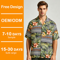 Chemise Hawaïenne Personnalisée OEM pour Homme avec Logo, Coupe Ample, Col Camp, Imprimé Floral, Manches Courtes, Vente en Gros