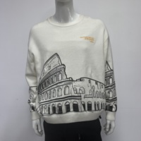 Pull en tricot de coton acrylique avec imprimé et broderie Colisée de Rome, unisexe, col rond ample, personnalisable avec logo, ODM, vente en gros automne