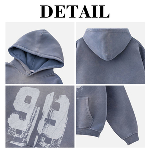 Sudadera con Capucha Extra Grande para Hombre, Lavada al Ácido, con Logotipo Personalizado Bordado, 100% Algodón, Estilo Urbano, Marca KingSen OEM - Product Image 6