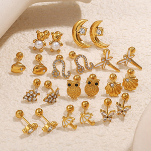 Cartoon <b>Stud</b> <b>Earrings</b> 18K Gold Plated Zinc Alloy with Claw Setting Rhinestones Irregular Design for Women Fashion Jewelry - Product Image 1