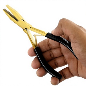 Hair Extension Tools <b>Beads</b> Crimping Pliers Microbead Application and Removal pliers 7 Inches Gold Color Special <b>Silicone</b> Handle - Product Image 1
