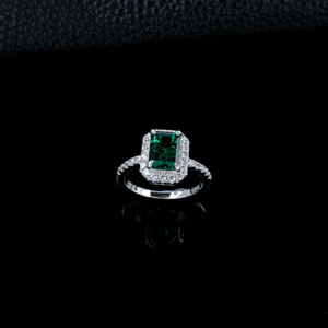 S925 <b>Silver</b> Lab-Grown <b>Emerald</b> <b>Ring</b> Princess Cut Halo Pave Diamond Luxury Color Gemstone <b>Ring</b> Women Engagement Promise Band K - Product Image 2