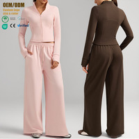 Ensemble de survêtement thermique 2 pièces personnalisé pour femme : veste à col montant et pantalon large taille haute isolant pour l'hiver