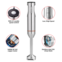 Mixeur Plongeant en Acier Inoxydable Sans BPA, 5+ Vitesses, Commande par Bouton-Poussoir, Portable pour Utilisation en Cuisine