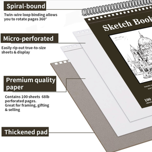 Nghệ thuật Sketchbook nghệ thuật vẽ tranh giấy viết 9x12 inch phác thảo cuốn sách xoắn ốc máy tính xách tay - Product Image 3