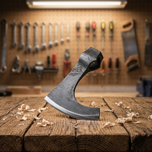 Hache tactique large en acier à haute teneur en carbone, plaquée nickel noir, à dos plat, lame traditionnelle de 16 cm, manche en bois gravé - Product Image 3