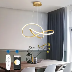 Design sense of art white ring-shaped living room restaurant LED chandelier modern creative personality bedroom pendant light