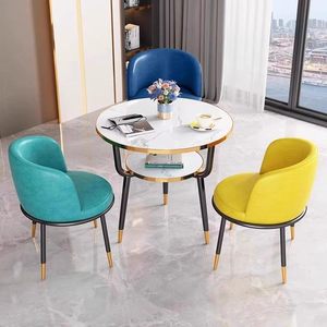 Tavolo da Pranzo Rotondo in Marmo Moderno per Balcone, Ufficio, Reception e Aree Ospiti - Ideale per Appartamenti Piccoli con Combinazione di Sedie - Product Image 4