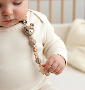 <span class=keywords><strong>Attache</strong></span>-sucette personnalisée avec nom, collier de dentition tricoté à la main avec perles, clips animaux de dessin animé pour nouveau-né - Product Image 4