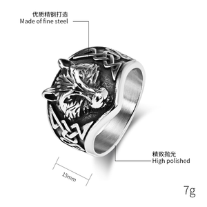 Dunkler Stil Nordischer Wikinger Wolfskopf-<span class=keywords><strong>Ring</strong></span> 18K Vergoldeter Edelstahl Keltischer Knoten Geometrisches Design Gotischer Biker-Schmuck für Männer - Product Image 6