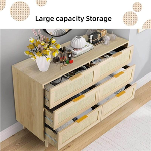 Commode de chambre à coucher moderne en bois avec six tiroirs et design multi-niveaux - Product Image 6