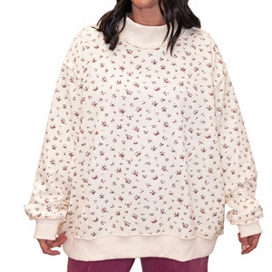 Custom New Design <b>Women</b> Oversized Floral Print Mock Neck <b>Sweatshirt</b> Pullover Heavyweight Drop Shoulder <b>Long</b> Sleeve <b>Sweatshirts</b> - Product Image 1
