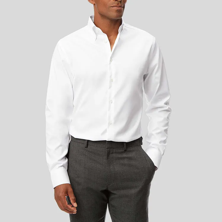 عالية الجودة مخصص أزياء رجالي 100% القطن زر أبيض أسفل اللباس قميص طوق طويلة الأكمام قميص ملابس