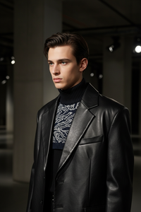 Artesanal de punto Dickey Collar Lujo Azul marino Jacquard Patrón complejo Cuello alto Capas Pieza Minimalista Chic - Product Image 6