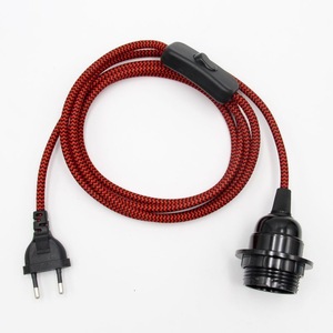 E27 Lamp Holder With Switch <b>Red</b> Braided Power Cord 10A 250V Plastic Screw Base For Lamp Lighting - Product Image 2