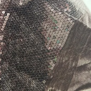 Bambini corti 450-500gsm velluto francese <span class=keywords><strong>pizzo</strong></span> maglia caffè <span class=keywords><strong>lino</strong></span> paillettes tessuto - Product Image 1