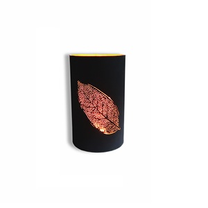 Porte-bougie moderne en métal noir avec motif feuille découpée, résistant à la rouille, durable, pour une lueur chaleureuse, décoration de lampe votive pour cadeaux - Product Image 1
