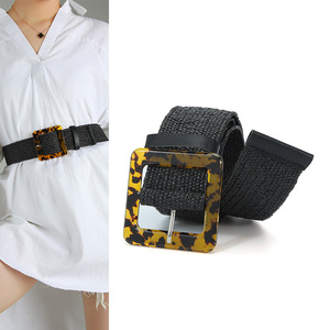 <span class=keywords><strong>Ceinture</strong></span> pour femme RW Leopard Square en résine avec boucle ardillon, <span class=keywords><strong>largeur</strong></span> 5 <span class=keywords><strong>cm</strong></span>, <span class=keywords><strong>ceinture</strong></span> extensible en paille PP, <span class=keywords><strong>ceinture</strong></span> bohème en paille PP tressée élastique pour femme - Product Image 2