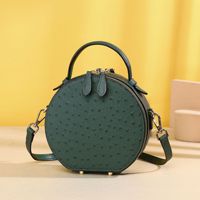 Sac à main rond de luxe léger pour femme en similicuir grainé effet autruche, sac à bandoulière tendance petit format