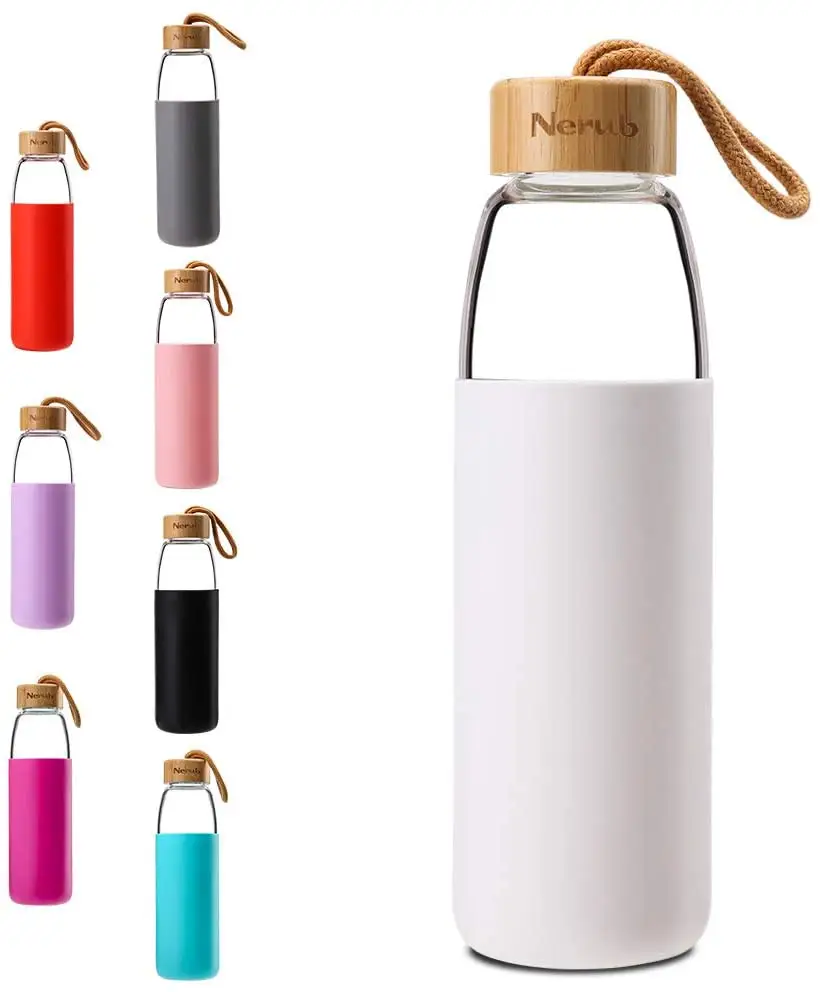 Factory Price Glass Water Bottles With Bamboo Lid Rope Straight Drink Hiking Creative My Bottle Drinkware Clear Brief Portable