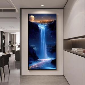 Peinture Décorative Personnalisée en Gros : Paysage Nuit de Lune pour Salon et Chambre à Coucher, Peinture en Porcelaine Cristalline avec Lumière LED - Product Image 5