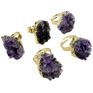 Vente chaude transfrontalière : Bague ouverte en alliage électroplaqué avec amas d'améthyste naturelle, cristal de mode, <span class=keywords><strong>Lianyungang</strong></span> Donghai County - Product Image 1
