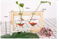 Vente chaude écologique Durable carré de table hydroponique jardinière en verre support en bois Terrarium Vase Pots de fleurs forme d'ampoule
