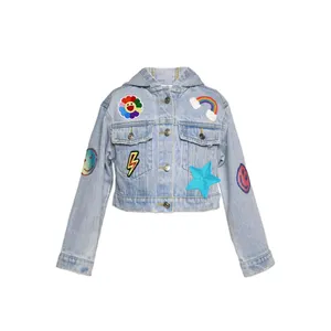 2024 New Trend Custom Patches Smiley Faced Hoodie Jeans Jacket kids Girls Denim Jacket