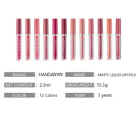 Rouge à lèvres liquide et brillant à lèvres minéral végétalien 12 couleurs, imperméable et hydratant, Han Daiyan, longue tenue, logo personnalisé, maquillage en gros