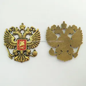 Patriotism metallic 3D metal vintage antique bronze gold coat of arm of Russia emblem cap hat beret icon pin badges symbol plate