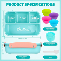 Lonchera Bento Azul Pastel, Lonchera Bento para Adultos, Contenedores de Almuerzo para Niños y Estudiantes, Lonchera de 1300 ml con 4 Compartimentos