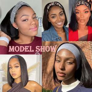 Perruque courte à bandeau en cheveux Remy vietnamiens bruts, pour femmes noires, 100% cheveux humains, sans colle, base en soie transparente, naturelle et complète - Product Image 3