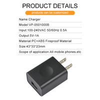 Adaptador de Corriente de Pared de Alta Calidad con Puerto USB, Salida de 1A a 2A, Cargador de Teléfono Móvil, Adaptador USB Tipo C