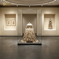 Vitrine en verre haute transparence avec éclairage LED sur rail et niches murales encastrées pour l'exposition de costumes anciens et d'œuvres d'art