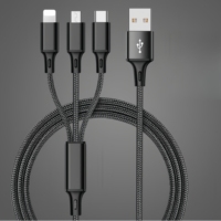 Câble de chargement USB rapide 3-en-1 Cordon de chargeur universel multifonction Type-C/Android Tresse de veste en nylon pour écouteurs d'ordinateur