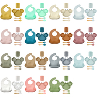 Assiette et cuillères antidérapantes pour bébé, en silicone sans BPA, pour l'alimentation autonome (BLW), avec fourchette