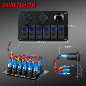 6 Gang Switch Panel Aluminum <b>With</b> Dual <b>USB</b> Ports Blue LED Voltage Display for Marine Car - Product Image 2